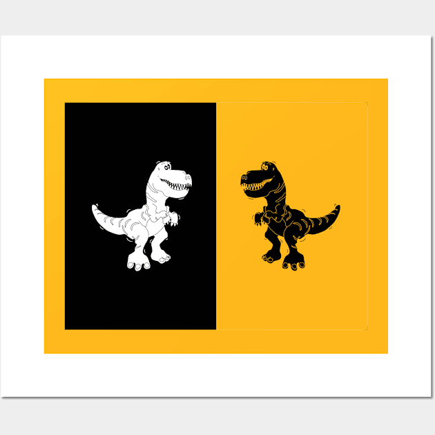 cute monochrome dinosaur illustration for kids high contrast card Wall Art by bloomroge